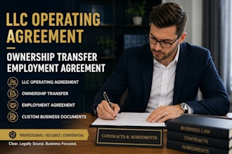 draft llc employment, operating  agreement, ownership transfer and business doc