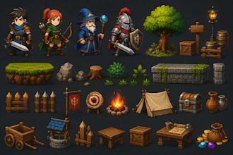 design 2d game rpg game props environments cartoon game art character assets