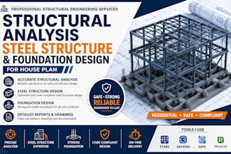 provide structural analysis steel structure and foundation design for house plan