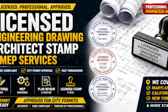 licensed engineering drawing, architect stamp, mep for maryland, california, ny,