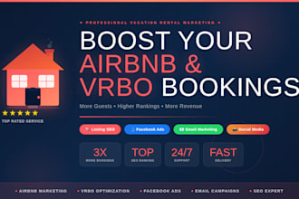 boost airbnb bookings, vrbo listing SEO, email marketing and facebook ads