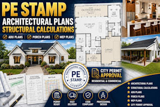 do architectural, structural, mep adu garage for city permits with pe stamp