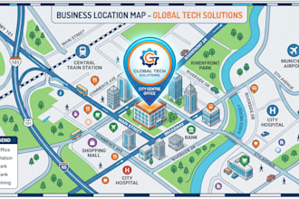 design custom location maps, direction maps and business map illustration