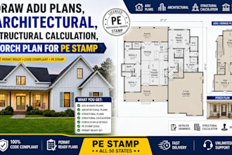 draw architectural, structural, mep drawings for city permits with pe stamp