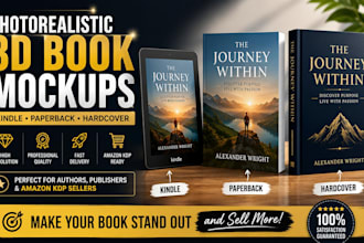 create photorealistic 3d book mockups for kindle, paperback, and hardcover