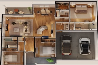 create 2d to 3d floor plans in japandi interior and exterior design