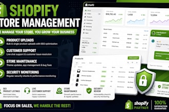 manage your shopify store with product uploads, customer support, maintenance