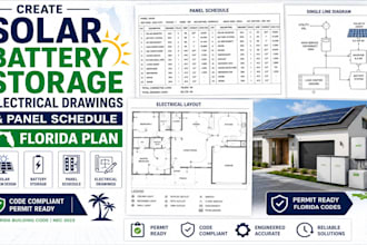 create solar battery storage, electrical drawing and panel schedule florida plan