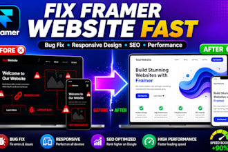 fix framer website bugs, responsive issues, SEO and performance