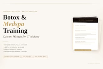 write botox, aesthetic, medspa fillers, plastic surgery article or course manual