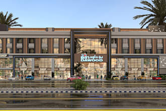 render 3d shopping complex,commercial building,retail store,supermarket exterior