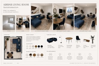 design a stylish airbnb or small space interior with realistic renders