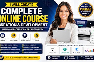 create complete online course creation, course development video course creation