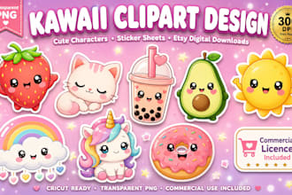 design cute kawaii and cartoon clipart for etsy digital download