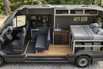 design 3d exterior caravan, 3d interior camper van, sprinter van, rv carbin home