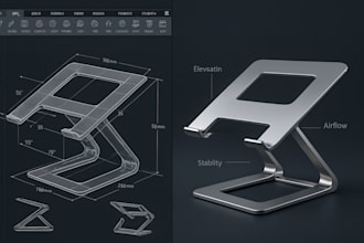 design industrial product ergonomic laptop stand, workspace visualization