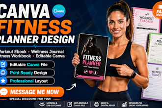 create canva fitness planner, workout routine ebook, wellness workbook design