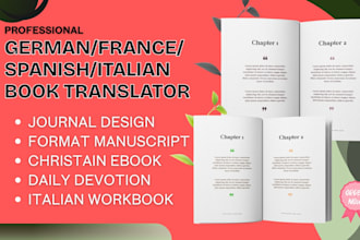 translate proofread manuscript spanish german french italian book layout design