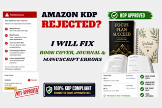 fix rejected amazon KDP book cover, journal correct manuscript formatting error
