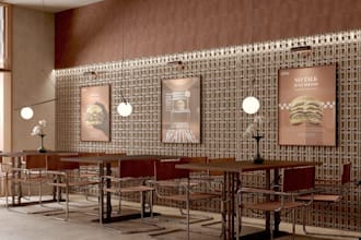 renovate modern restaurant interior, cafe, burger shop rendering, dinning layout