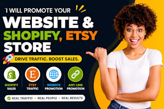 promote website business to boost shopify sales, etsy shop traffic, and any link