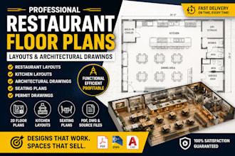 design restaurant floor plans,  layout and architectural drawings for cafes