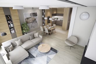 design living room, kitchen, bedroom interior, 3d rendering and home decoration