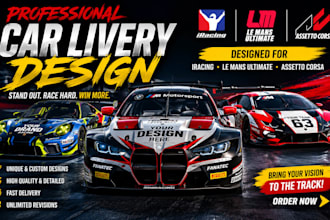 design custom car livery wrap for iracing, le mans ultimate, and assetto corsa