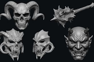 create 3d mask 3d helmet, anime mask, 3d cosplay armor, weapons for 3d printing
