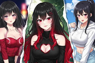 draw an anime illustration, character illustration or oc art, vtuber