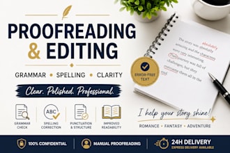 proofread and edit your romance, fantasy or adventure story