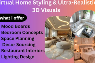 design home interiors, room makeover, 3d render and home decoration styling