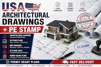 stamp draw all  USA architectural drawing house plan mep 2d floor pe stamp