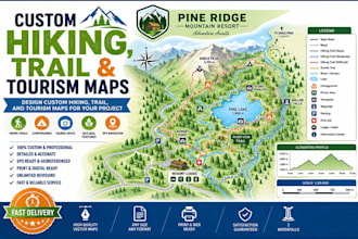 design custom hiking, trail, and tourism maps for your project