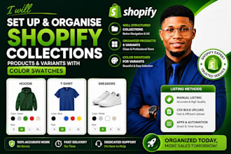 set up and organise shopify collection products variants with color swatches