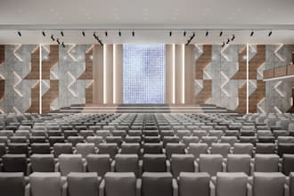 create conference hall and business event space design with 3d renders