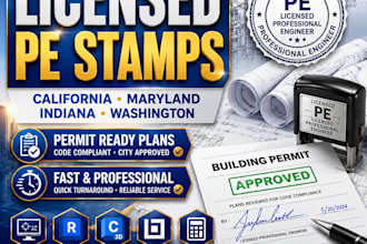 provide licensed pe stamps for california, maryland, indiana, and washing