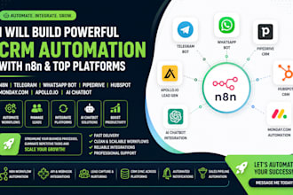 build CRM automation with n8n, telegram, whatsapp bot, pipedrive, hubspot, ghl