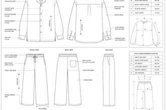 create factory ready sleepwear and pajama tech pack for manufacturers