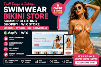 design or redesign swimwear bikini store summer clothing shopify wix store