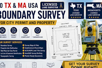 do tx ma USA licensed land surveyor boundary survey for city permit and property