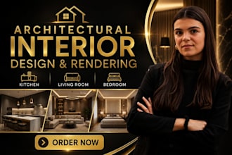 do architectural interior design, rendering for kitchen, living room, bedroom