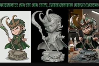convert 2d to 3d model image sketch to 3d toy stylized character for 3d printing