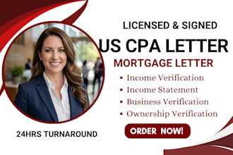 write income statement, income, ownership verification, US CPA ownership letter