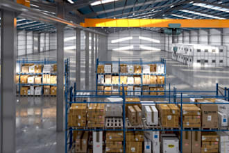 optimize 3d industrial storage facility,factory layout,warehouse interior render