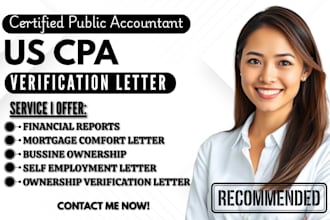 do verified CPA letter income verification, expense ratio self employment letter
