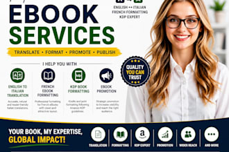 italian ebook promotion, ebook french book formatting kdp  translate english
