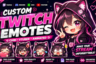 create custom twitch chibi emotes, badge, gif animated emotes and vtuber emojis