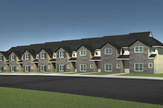 remodel condo apartment, exterior road way, hostel exterior, front yard render