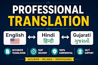 do professional translation in english hindi and gujarati